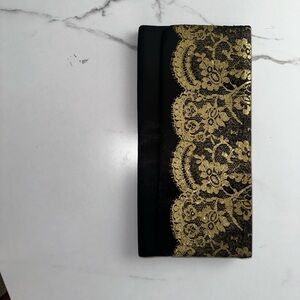 Elegant Black and Gold Lace Clutch